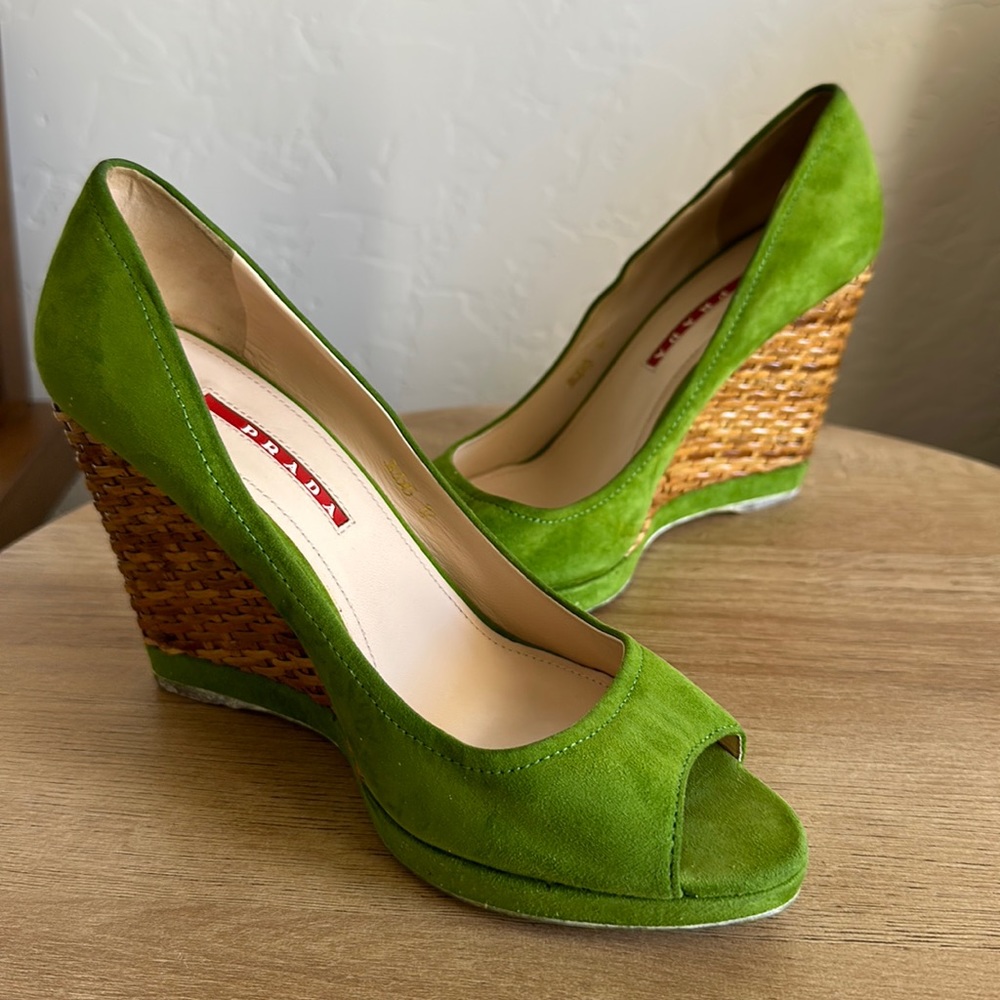 PRADA suede wedges in green